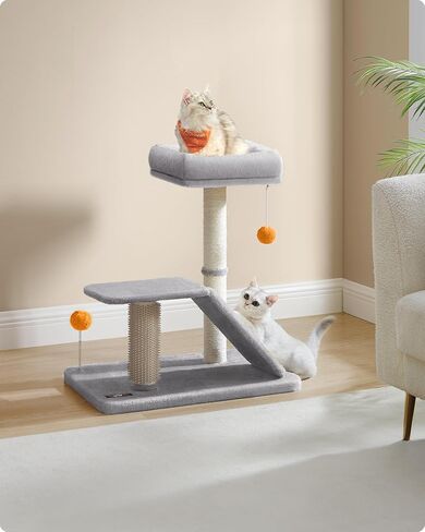 Feandrea Cat Scratching Post with Bed, Multifunctional Cat Scratcher with Perch, Rotatable Ramp, Self-Groomer, Pompoms, Small Cat Tree for Indoor Cats, Dark Gray UPCA024G02 in Kuwait