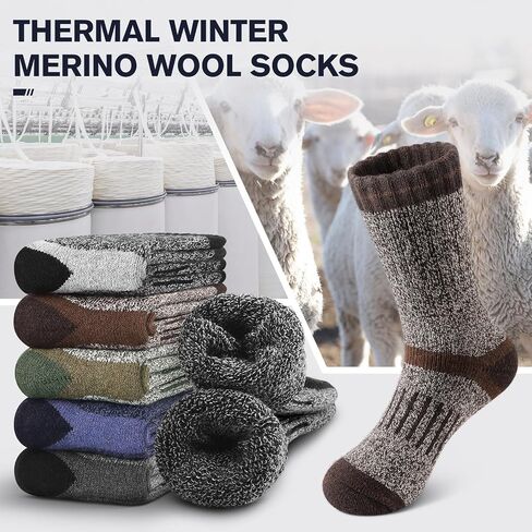 SIMIYA Thick Merino Wool Socks for Men Warm Hiking Socks Thermal Crew Socks in Cold Weather for Men & Women（5 Pairs） in Saudi Arabia