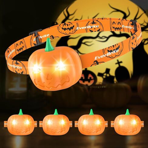 EverBrite Halloween Pumpkin Headlamp 2 Pack,2 Modes LED Head Lamp Adjustable Headband,Pumpkin Lights Halloween Party Favors, Orange Spot & Strobe Lights Halloween Gifts in Saudi Arabia