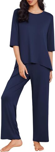Ekouaer Womens Lounge Sets 2 Piece Pajamas Sets 3/4 Sleeve Tops and Long Pants Soft Pjs Loungewear with Pockets in Saudi Arabia