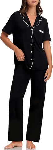 Bloggerlove 100% Cotton Pajamas for Women Set 2 Piece Short Sleeve Women's Sleepwear with Long Pant Button Down Lounge Sets in Saudi Arabia