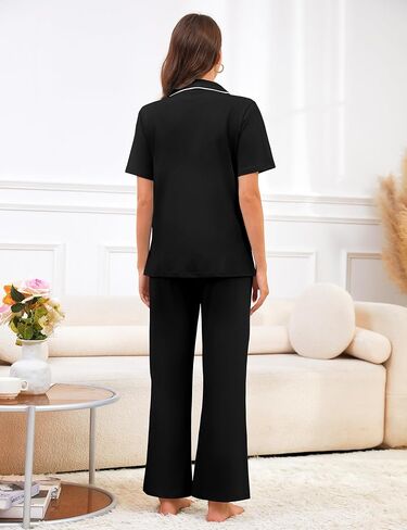 Bloggerlove 100% Cotton Pajamas for Women Set 2 Piece Short Sleeve Women's Sleepwear with Long Pant Button Down Lounge Sets in Saudi Arabia