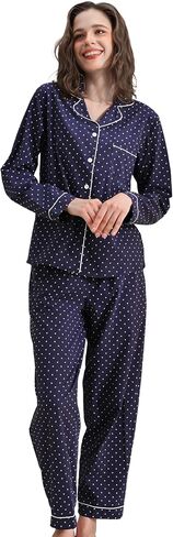 100 ٪ من بيجامات القطن للنساء 2 قطعة PJS ضبط زر طويل الأكمام أسفل التنفس المنسوجة ملابس نوم الصالة XS-XXL in Kuwait