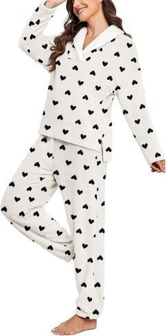 Prinstory Womens Pajamas Winter Soft Fluffy Pajama مجموعة غامضة دافئة PJS Flannel 2 قطعة مجموعات ملابس النوم أفخم in Saudi Arabia