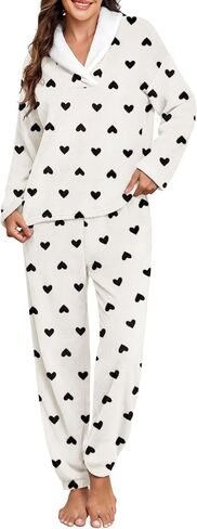 Prinstory Womens Pajamas Winter Soft Fluffy Pajama مجموعة غامضة دافئة PJS Flannel 2 قطعة مجموعات ملابس النوم أفخم in Saudi Arabia
