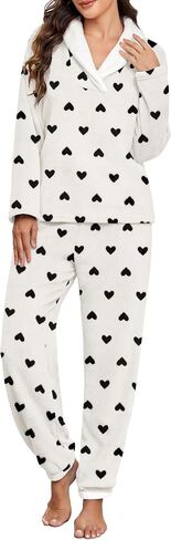 Prinstory Womens Pajamas Winter Soft Fluffy Pajama مجموعة غامضة دافئة PJS Flannel 2 قطعة مجموعات ملابس النوم أفخم in Saudi Arabia