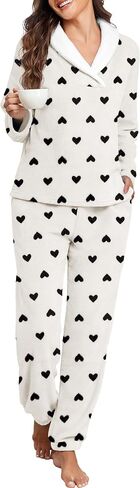 Prinstory Womens Pajamas Winter Soft Fluffy Pajama مجموعة غامضة دافئة PJS Flannel 2 قطعة مجموعات ملابس النوم أفخم in Saudi Arabia