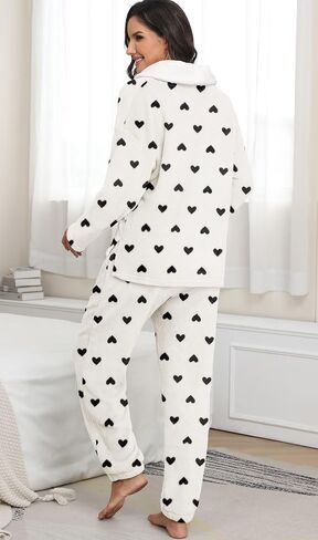 Prinstory Womens Pajamas Winter Soft Fluffy Pajama مجموعة غامضة دافئة PJS Flannel 2 قطعة مجموعات ملابس النوم أفخم in Saudi Arabia