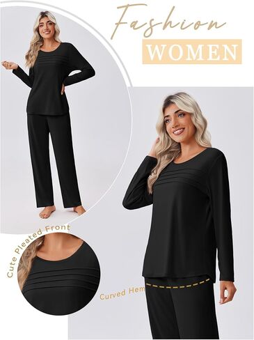 Ekouaer Womens Pajama مجموعات قمم مطوية مع صالة السراويل الطويلة مجموعة الأكمام طويلة السقوط سقوط السيدات PJS S-XXL in Saudi Arabia