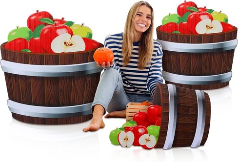 3 Pcs 20"-26" Fall Thanksgiving Harvest Theme Decoration Rustic Apple Orchard Cardboard Cutout Stand-up Set Autumn Farmhouse Apple Barrels Stand-ups Photo Booth Props for Party Supplies in Saudi Arabia