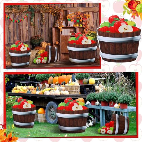 3 Pcs 20"-26" Fall Thanksgiving Harvest Theme Decoration Rustic Apple Orchard Cardboard Cutout Stand-up Set Autumn Farmhouse Apple Barrels Stand-ups Photo Booth Props for Party Supplies in Saudi Arabia