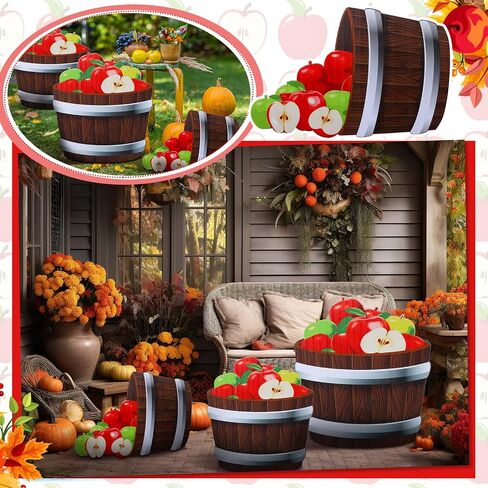 3 Pcs 20"-26" Fall Thanksgiving Harvest Theme Decoration Rustic Apple Orchard Cardboard Cutout Stand-up Set Autumn Farmhouse Apple Barrels Stand-ups Photo Booth Props for Party Supplies in Saudi Arabia