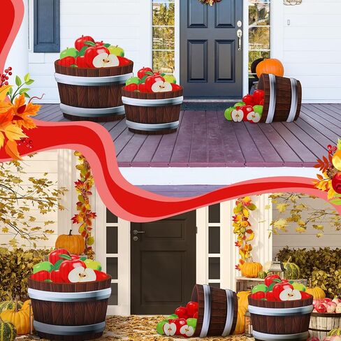 3 Pcs 20"-26" Fall Thanksgiving Harvest Theme Decoration Rustic Apple Orchard Cardboard Cutout Stand-up Set Autumn Farmhouse Apple Barrels Stand-ups Photo Booth Props for Party Supplies in Saudi Arabia