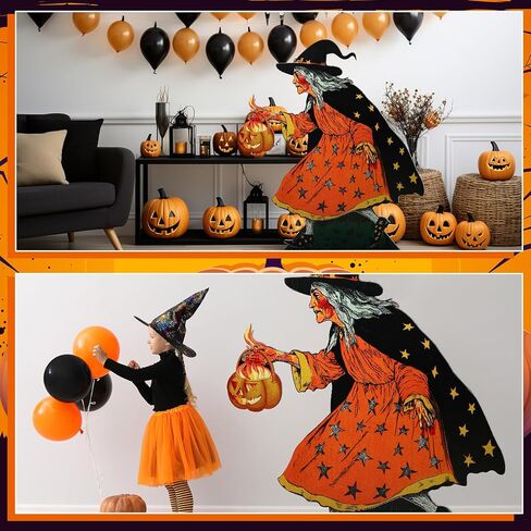 Bucherry 5 Feet Vintage Halloween Party Decoration Witch with Pumpkin Cardboard Cutout Stand up Large Witch and Moon Photo Props Backdrop Standup for Vintage Halloween Party Decor in Saudi Arabia