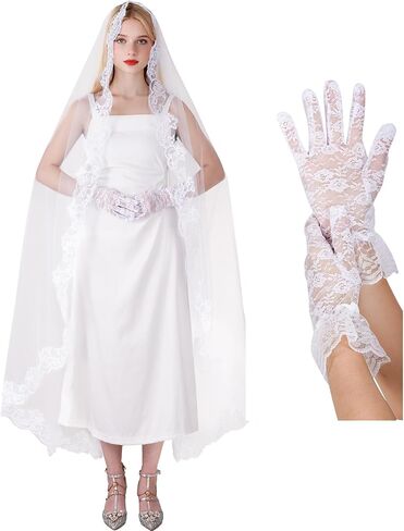 choyaxo Lace Veil Long Floral Bridal Veil for Halloween Wedding in Saudi Arabia
