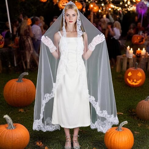 choyaxo Lace Veil Long Floral Bridal Veil for Halloween Wedding in Saudi Arabia