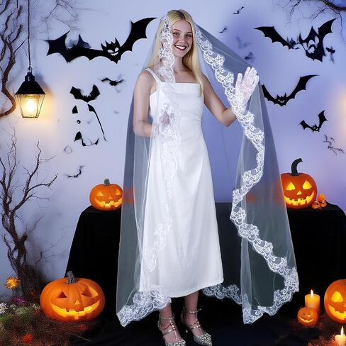 choyaxo Lace Veil Long Floral Bridal Veil for Halloween Wedding in Saudi Arabia