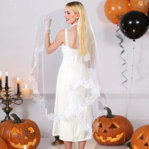 choyaxo Lace Veil Long Floral Bridal Veil for Halloween Wedding in Saudi Arabia