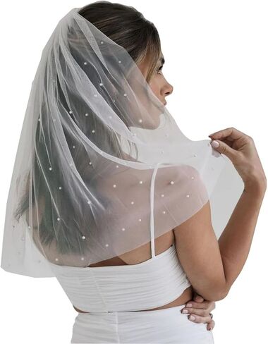 Wedding Veil with Pearls and Comb Bachelorette Party Veils for Bride in Kuwait