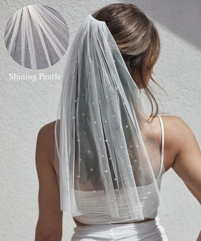 Wedding Veil with Pearls and Comb Bachelorette Party Veils for Bride in Kuwait