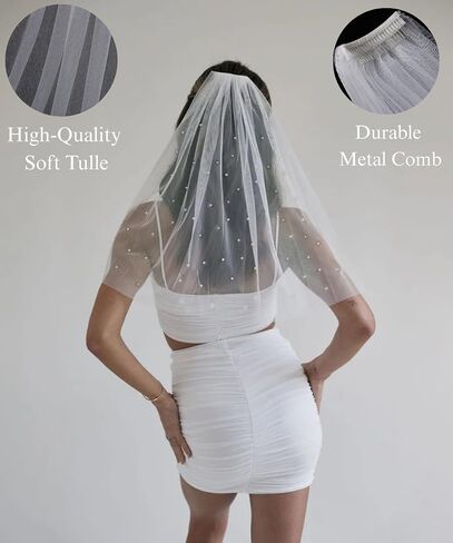 Wedding Veil with Pearls and Comb Bachelorette Party Veils for Bride in Kuwait