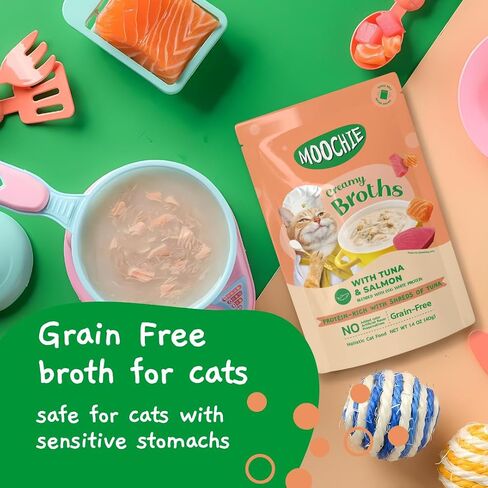 MOOCHIE Creamy Broth Seafood Multipack Cat Broth - Grain-Free, Real Salmon, Shrimp, Kanikama - No Artificial Flavors or Preservatives - 1.4oz x 16 Pouches in Saudi Arabia