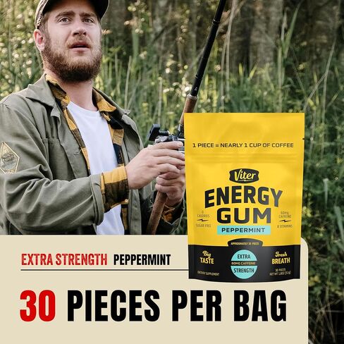 Viter Energy 60mg الكافيين العلكة (نكهة النعناع ، 30 قطعة) - خالية من السكر ، فيتامين B3 ، B6 ، B9 ، B12 ، السعرات الحرارية صفر ، مضغ الطاقة الكافيين ، ملحق التركيز nootropic للرجال والنساء in Saudi Arabia