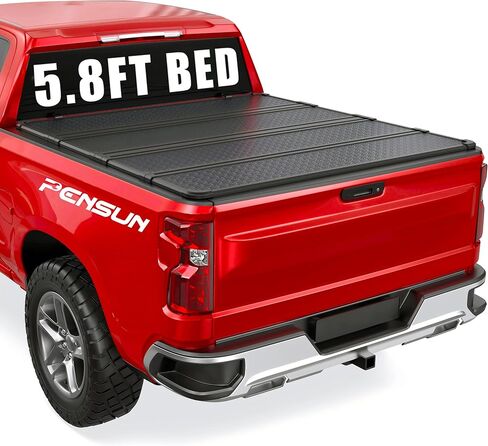 Pensun 4-Fold Hard Bed Tonneau Cover Fit for 2019-2025 Chevrolet Silverado GMC Sierra 1500 2500HD Pickup Truck Cover مع مصابيح LED-5.8 قدم （69.6in） in Kuwait