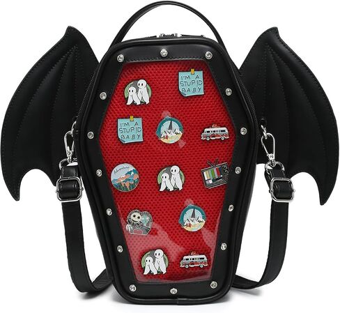 CHERRY SAUCE Gothic Coffin Shape Fashion Ita Bag Backpack Halloween Shoulder Bag, Detachable wings Purses Handbags in Saudi Arabia
