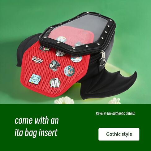 CHERRY SAUCE Gothic Coffin Shape Fashion Ita Bag Backpack Halloween Shoulder Bag, Detachable wings Purses Handbags in Saudi Arabia