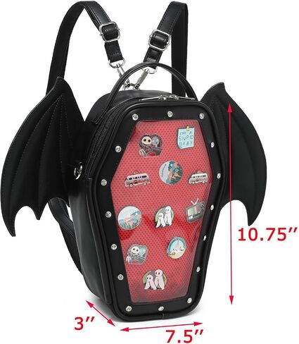 CHERRY SAUCE Gothic Coffin Shape Fashion Ita Bag Backpack Halloween Shoulder Bag, Detachable wings Purses Handbags in Saudi Arabia