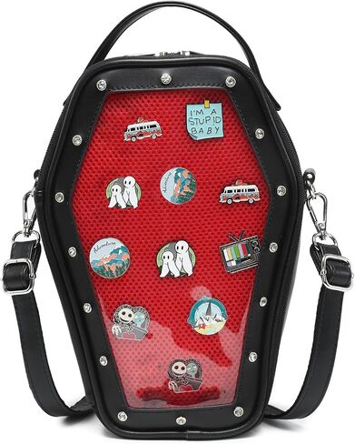 CHERRY SAUCE Gothic Coffin Shape Fashion Ita Bag Backpack Halloween Shoulder Bag, Detachable wings Purses Handbags in Saudi Arabia