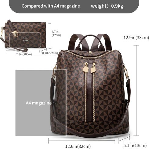 Fashion Backpack Purse for Women Designer Convertible Travel Backpack PVC Shoulder Bag with Wallet (Checkered Brown-1) in Kuwait
