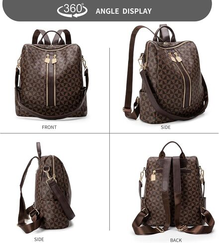 Fashion Backpack Purse for Women Designer Convertible Travel Backpack PVC Shoulder Bag with Wallet (Checkered Brown-1) in Kuwait