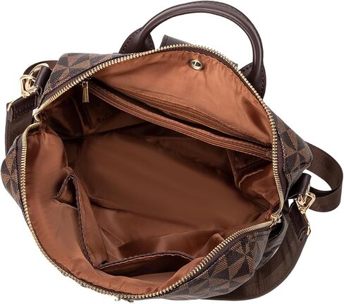 Fashion Backpack Purse for Women Designer Convertible Travel Backpack PVC Shoulder Bag with Wallet (Checkered Brown-1) in Kuwait