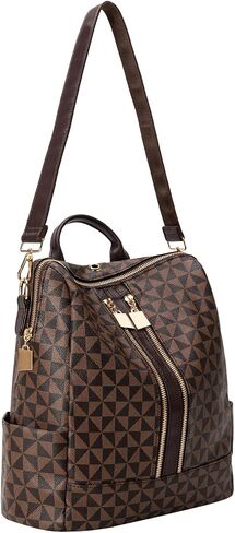 Fashion Backpack Purse for Women Designer Convertible Travel Backpack PVC Shoulder Bag with Wallet (Checkered Brown-1) in Kuwait