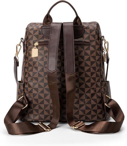 Fashion Backpack Purse for Women Designer Convertible Travel Backpack PVC Shoulder Bag with Wallet (Checkered Brown-1) in Kuwait