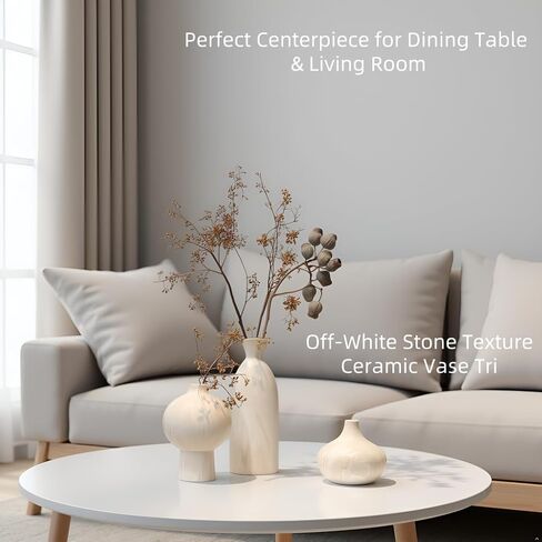 White Ceramic Vase Set of 3 with Stone Texture, Modern Minimalist Pottery Vases for Dried Flowers, Pampas Grass, Rustic Farmhouse & Aesthetic Home Decor for Living Room, Bedroom, Kitchen in Saudi Arabia