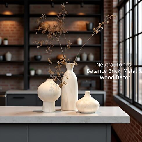 White Ceramic Vase Set of 3 with Stone Texture, Modern Minimalist Pottery Vases for Dried Flowers, Pampas Grass, Rustic Farmhouse & Aesthetic Home Decor for Living Room, Bedroom, Kitchen in Saudi Arabia