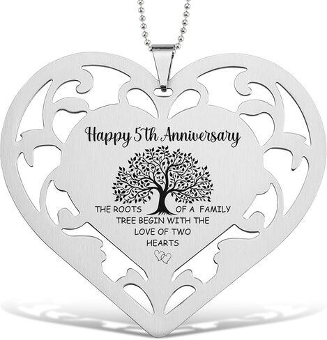 50th Anniversary Ornament - Stainless Steel Heart with Engraved Family Tree, Golden Wedding Hanging Keepsake, Romantic 50 Year Marriage Milestone Gift for Couples & Home Décor Accent - FGC479 in Kuwait