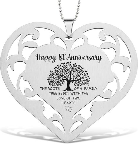 50th Anniversary Ornament - Stainless Steel Heart with Engraved Family Tree, Golden Wedding Hanging Keepsake, Romantic 50 Year Marriage Milestone Gift for Couples & Home Décor Accent - FGC479 in Kuwait