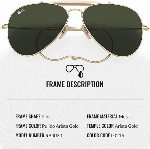 Ray-Ban RB3030 Outdoorsman Pilot على شكل نظارات شمسية للرجال والنساء مع مجموعة نظارات Rayban الرسمية in Saudi Arabia