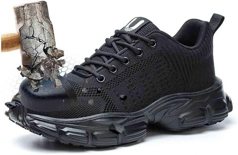 Breathable Work Safety Shoes, Women's Stylish Steel-Toed Protection Footwear, Anti-Smash and Anti-Puncture Labour Insurance Shoes, Lightweight and Comfortable Adventure Sneakers(Black,8) in Saudi Arabia