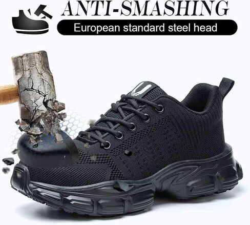 Breathable Work Safety Shoes, Women's Stylish Steel-Toed Protection Footwear, Anti-Smash and Anti-Puncture Labour Insurance Shoes, Lightweight and Comfortable Adventure Sneakers(Black,8) in Saudi Arabia