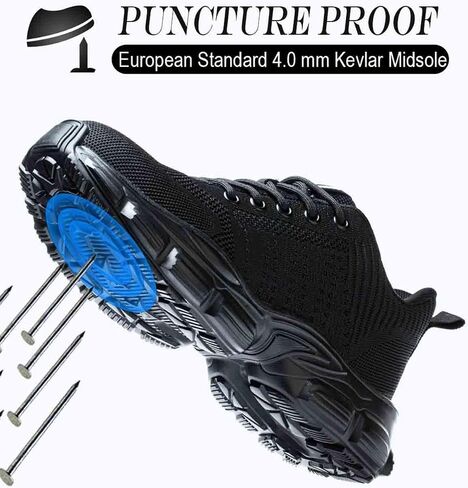 Breathable Work Safety Shoes, Women's Stylish Steel-Toed Protection Footwear, Anti-Smash and Anti-Puncture Labour Insurance Shoes, Lightweight and Comfortable Adventure Sneakers(Black,8) in Saudi Arabia