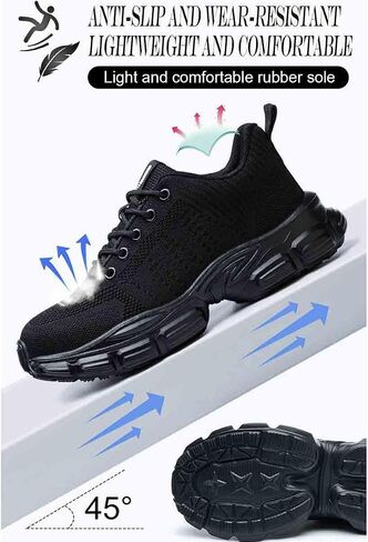 Breathable Work Safety Shoes, Women's Stylish Steel-Toed Protection Footwear, Anti-Smash and Anti-Puncture Labour Insurance Shoes, Lightweight and Comfortable Adventure Sneakers(Black,8) in Saudi Arabia