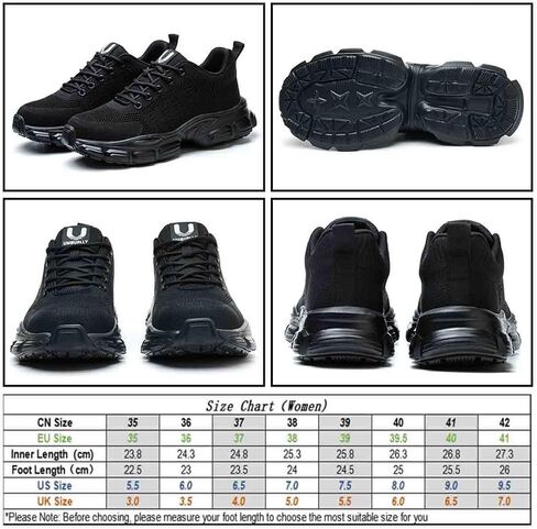 Breathable Work Safety Shoes, Women's Stylish Steel-Toed Protection Footwear, Anti-Smash and Anti-Puncture Labour Insurance Shoes, Lightweight and Comfortable Adventure Sneakers(Black,8) in Saudi Arabia