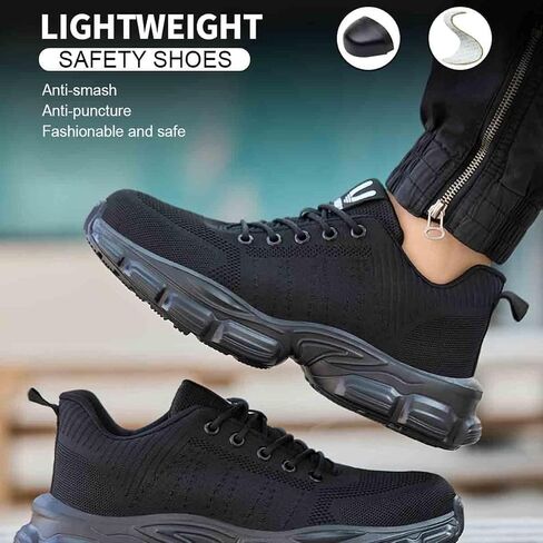 Breathable Work Safety Shoes, Women's Stylish Steel-Toed Protection Footwear, Anti-Smash and Anti-Puncture Labour Insurance Shoes, Lightweight and Comfortable Adventure Sneakers(Black,8) in Saudi Arabia