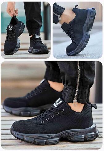 Breathable Work Safety Shoes, Women's Stylish Steel-Toed Protection Footwear, Anti-Smash and Anti-Puncture Labour Insurance Shoes, Lightweight and Comfortable Adventure Sneakers(Black,8) in Saudi Arabia