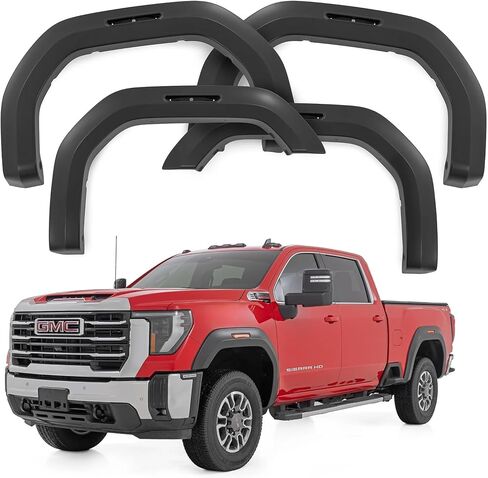 Rough Country Sport Fender Flares for GMC Sierra 2500HD/3500HD (2020-2025) - 6.5" Flare Height, Paintable Flat Black ABS, UV-Protected, No-Drill Install in Saudi Arabia